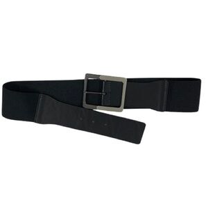 NWT Wide Black Belt - Stretch - Large Silver Buckle / Nickel Buckle Dress Belt